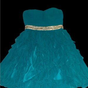 Teal Strapless Dress with Gold Accent